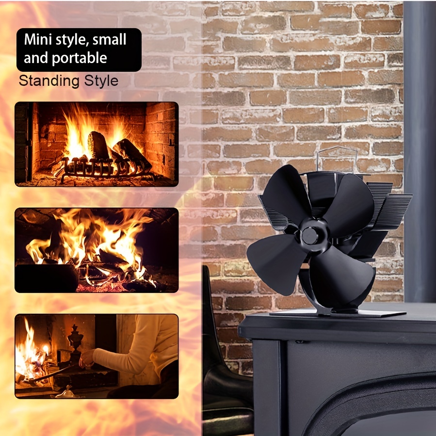 AmzWorld 6-Blade Wood Stove Fan Heat Powered, Wood Heater Fan, Non Electric Fireplace Fan for Wood/Log Burner, Increases 40% More Warm Air Than 4