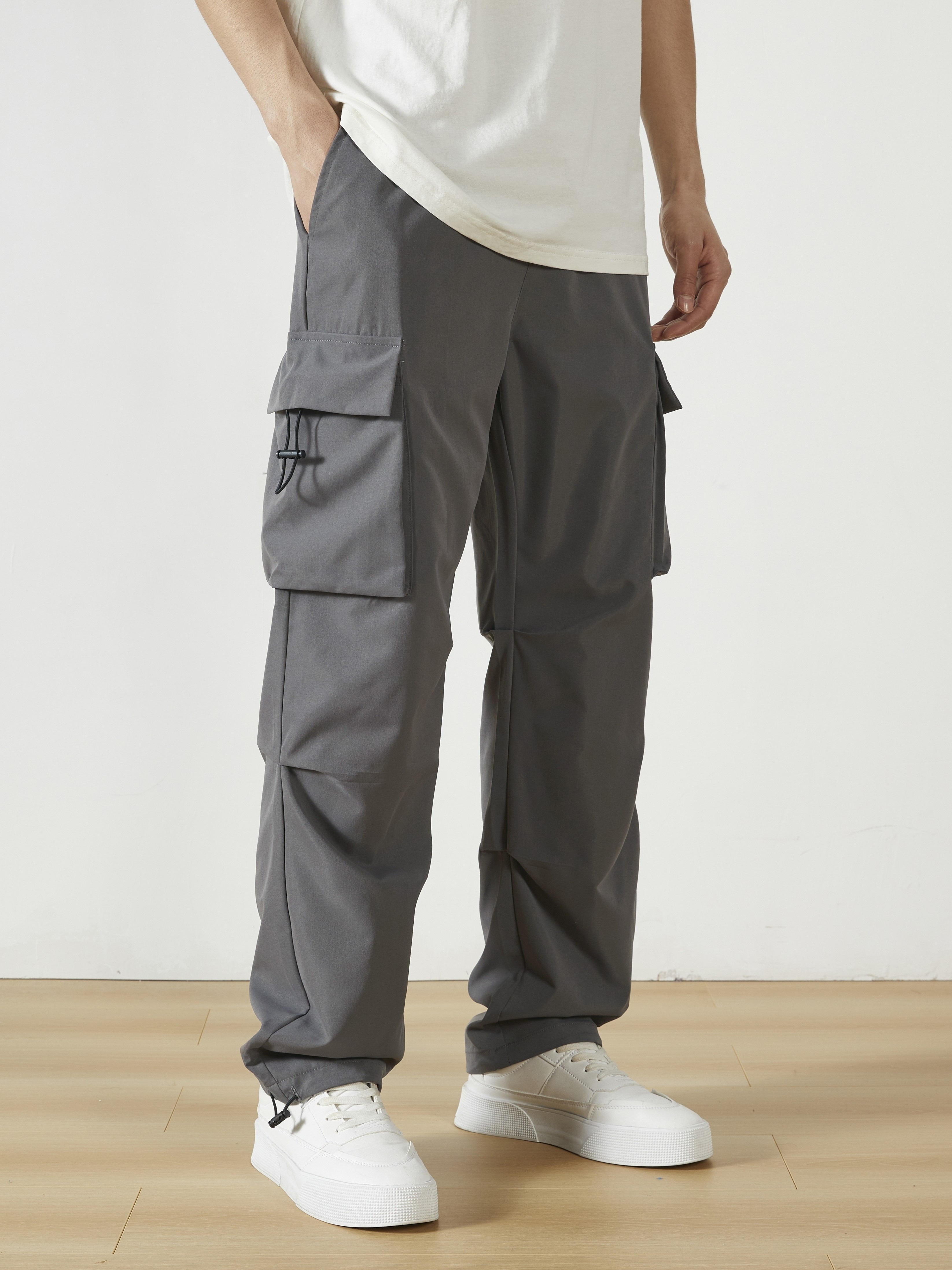 Men's Casual Flap Pocket Straight Leg Pants, Street Style Casual Pants For Outdoor Activities