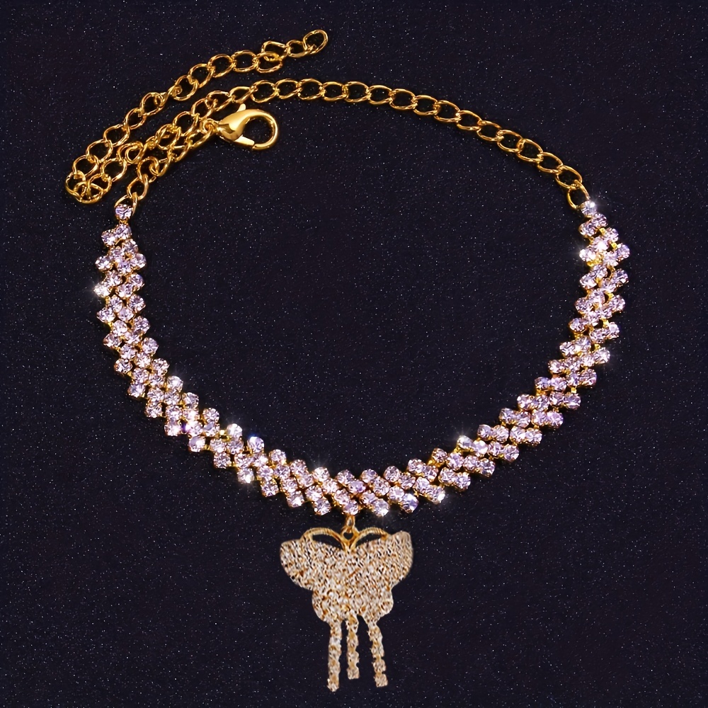 Rhinestone Butterfly Anklet for Women