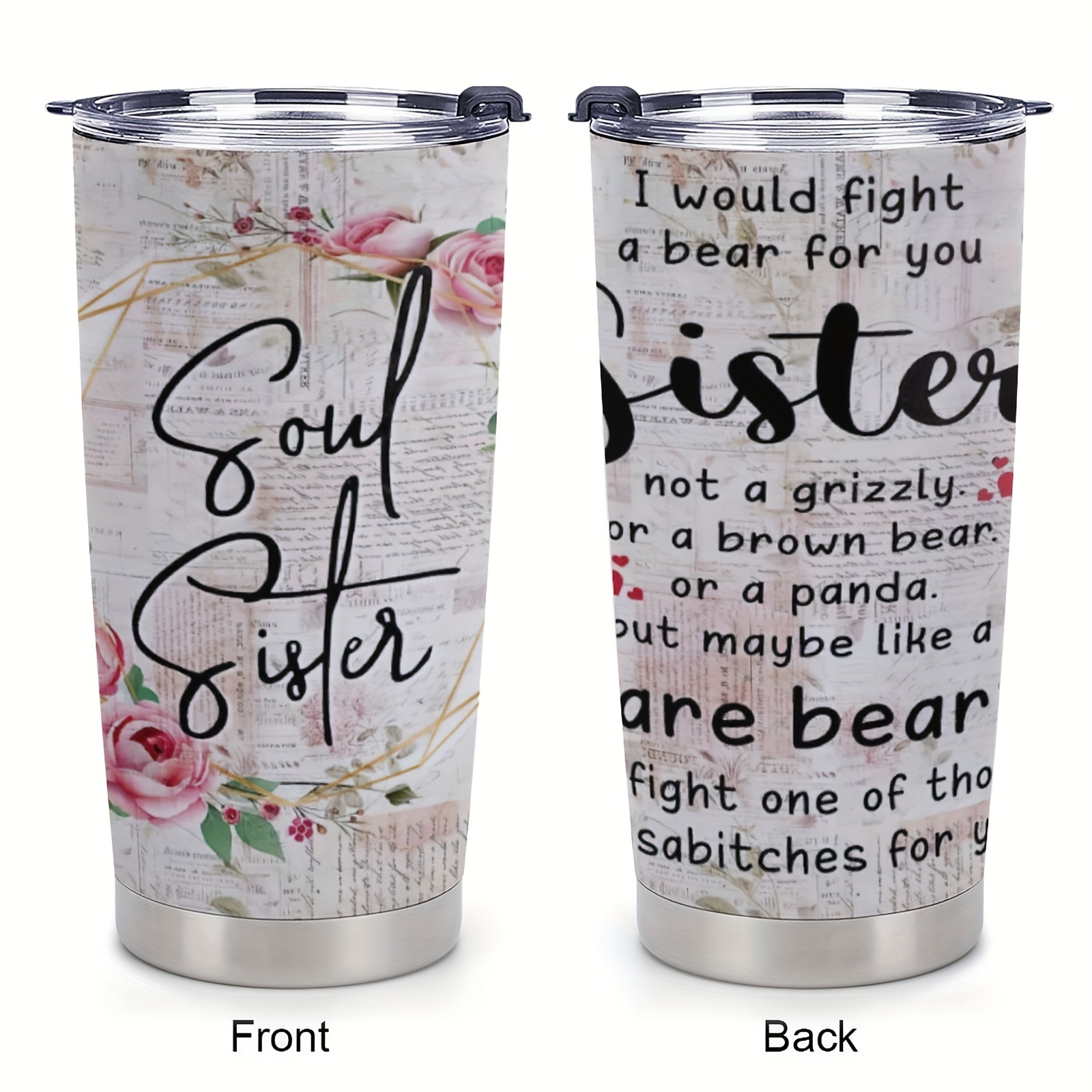 

1pc Gifts For Best Friend Women - Stainless Steel Floral Rose Tumbler 20oz - Unique Gifts For Bestie, Soul Sister, Bff, Coworker - Birthday Gifts Idea