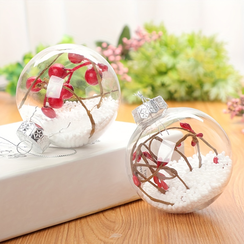 12 Pcs 3.15 inch Clear Plastic Fillable Ornament Balls, Removable Top Clear Hanging Ornaments Ball, DIY Plastic Ornaments Round Balls, Perfect for