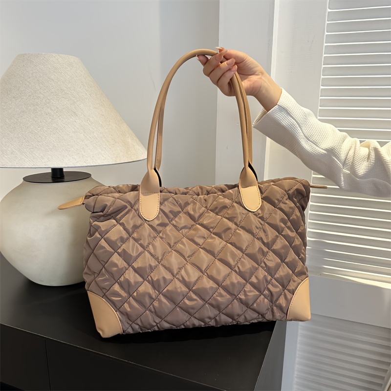 Faux leather quilted tote bag - Women's fashion