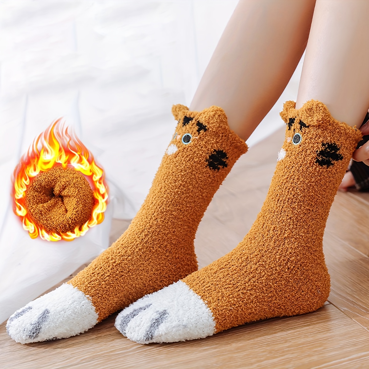 A Pair Girl's Cat Paw Pattern Embroidered Crew Socks Comfy - Temu