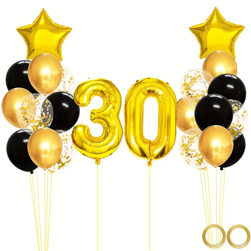 25 Uds, Globos Mixtos Dorados Y Negros, Decoraciones Para Fiesta De 30  Cumpleaños, Decoración De Fondo De Cumpleaños De 30 Años, Decoración De  Anivers