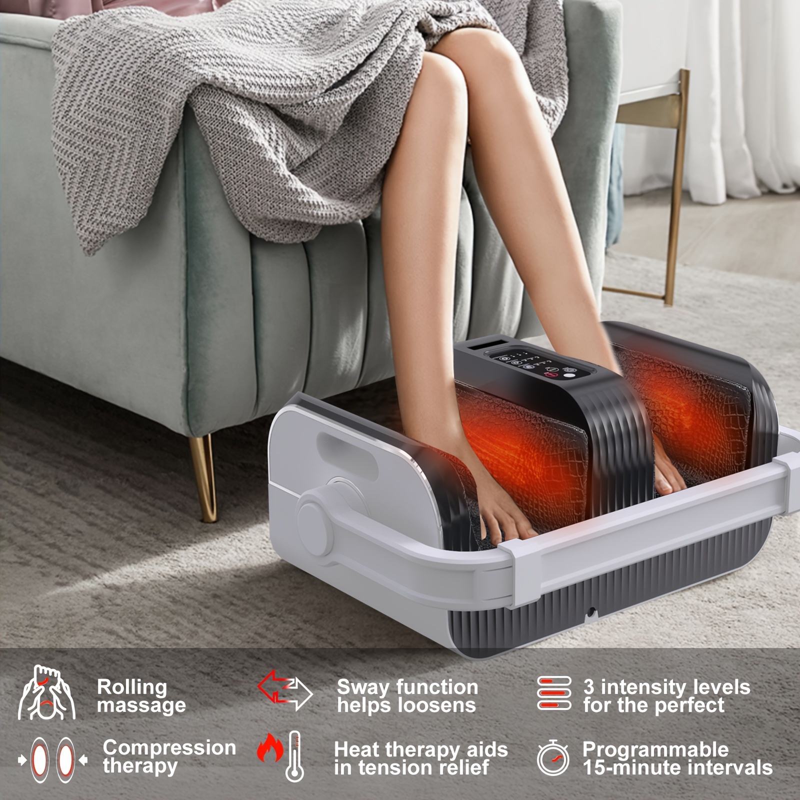 Máquina de masaje de pies Masajeador Shiatsu para pies cansados, piernas,  pantorrillas, fascitis pla…Ver más Máquina de masaje de pies Masajeador