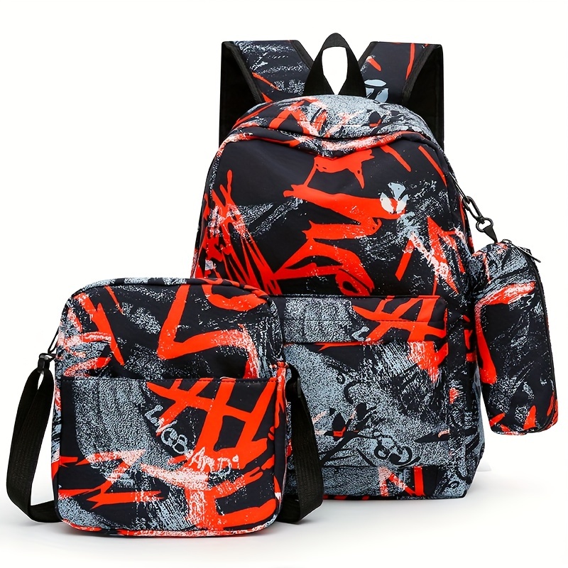 mens 3pcs backpack set ultra light versatile graffiti style Temu