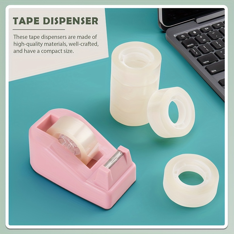 Tape Dispenser Desk with 12 Rolls Transparent Cute Small Tape Dispenser Packing Refills Invisible Tape Desktop Tape Dispenser for Christmas Gift