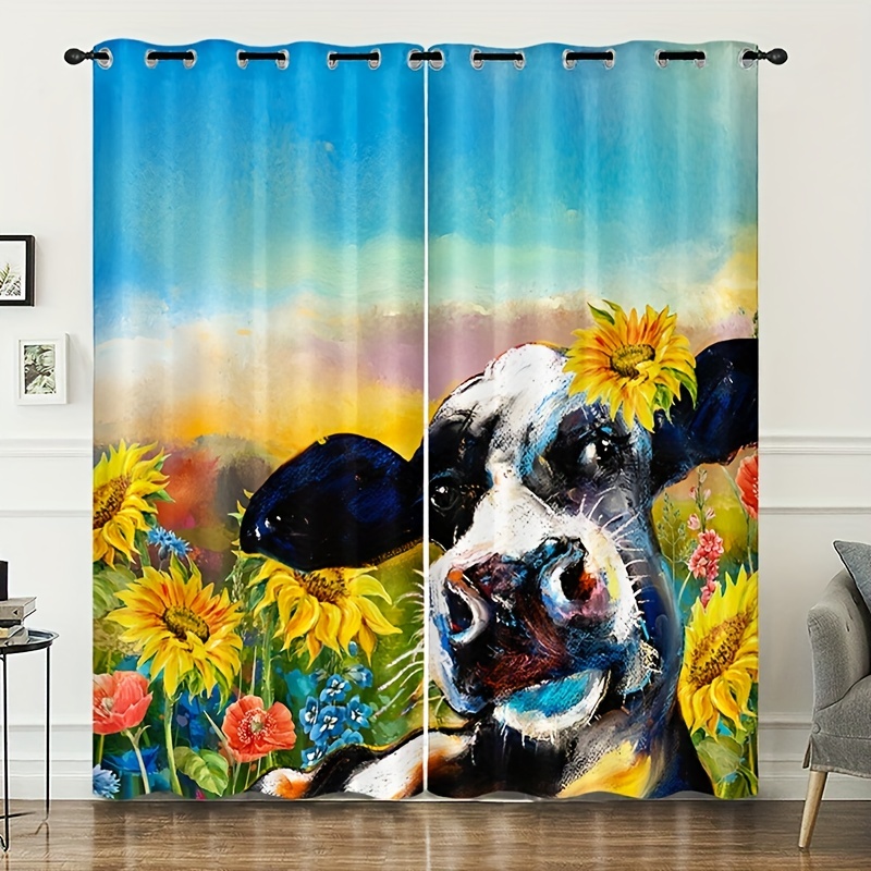 2 Uds Cortinas Estampadas Con Flores, Para Dormitorio, Oficina, Cocina,  Sala De Estar, Estudio, Decoración Del Hogar - Temu Spain