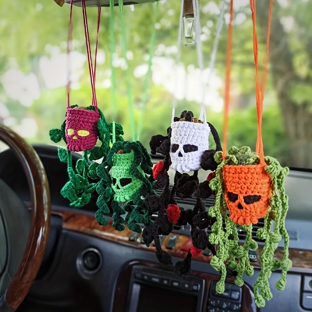 Kawaii Crochet Joker Creative Halloween Plant Car Hanger Accessories  Interior Gadgets Crochet Hanging For Halloween Decoration