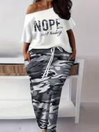 plus size casual outfits set womens plus camo print one shoulder top skirt outfits two piece set