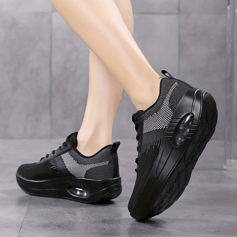  RUIDENG Casual Sneakers for Women Platform, Chunky Shoes  Walking, Air Cushion Thick Rocker Bottom All Black Size 5