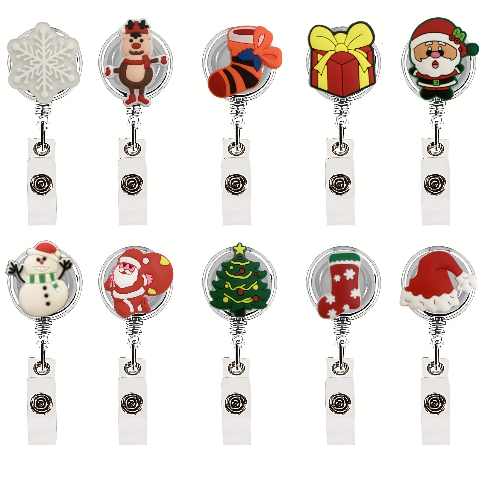 9 Pieces Christmas Badge Reel Holder Retractable Nurse Badge  Reel Bling Glitter Holiday Badge Reels Cute Acrylic Id Name Badge Holder  with Alligator Clip for Office Nurses Doctors (Cute Style)