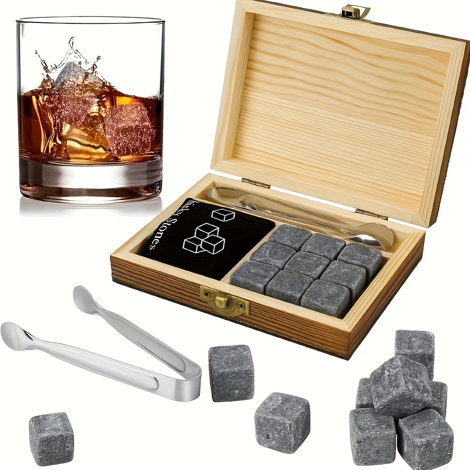 On The Rocks Granite Whiskey Chilling Stones with Hardwood Tray and Tu –  Sea Stones