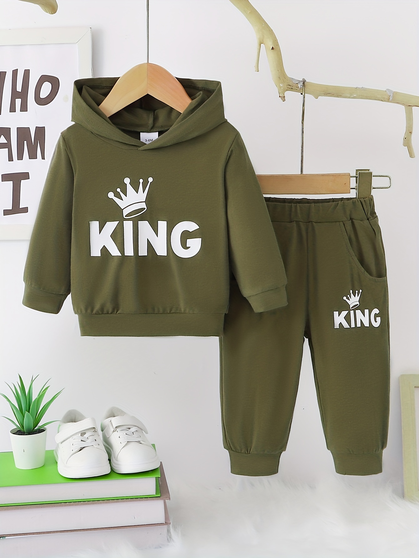 Baby Boy's Casual Fashion Outfit Hooded King Print Long - Temu Canada