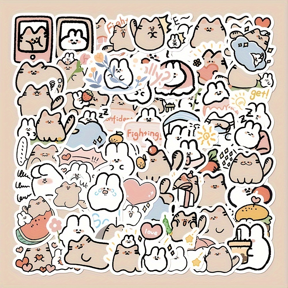 50Pcs/Set Waterproof Removable Self-Adhesive Kids Stickers Cute Little  White Rabbit Cartoon Stickers,Mixed Style