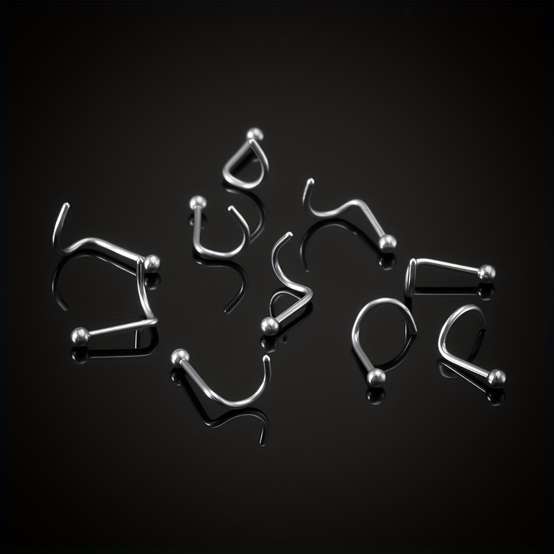 5 50Pcs Screw Nose Studs Ring Set Stainless Steel