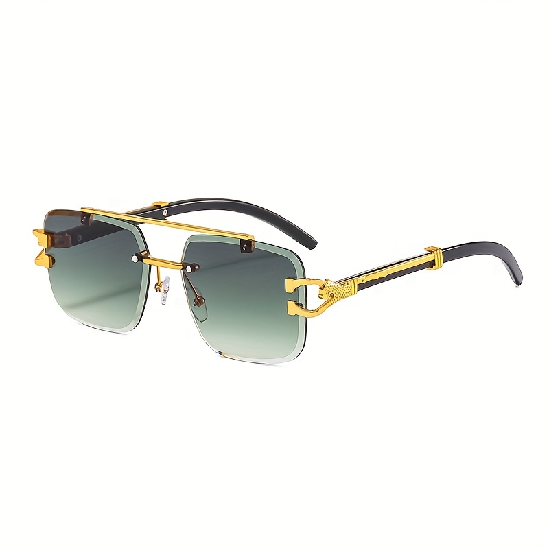 1pc Mens Trendy Square Rimless Sunglasses Super Cool Gold Tiger Head  Decoration Sunglasses Mens Driving Sunshade Anti Glare Glasses - Jewelry &  Accessories - Temu