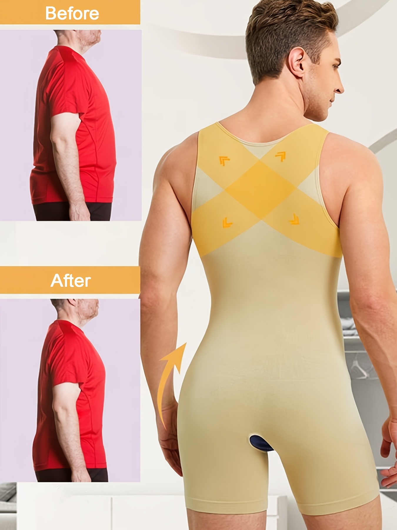 Men's Shapewear Seamless Body Shaper Tummy Control Bodysuit - Temu Canada