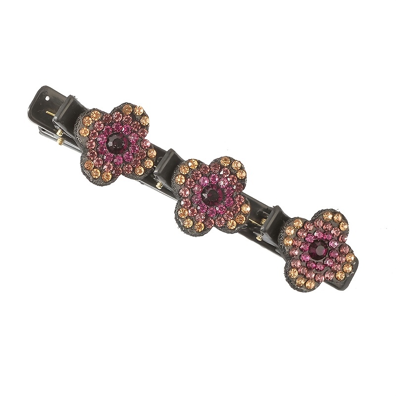 Crystal Stone Braided Hair Clips Lucky Clover Rhinestones