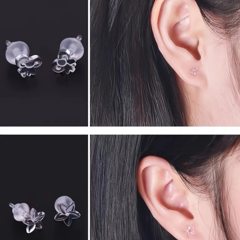10PCS Mix Styles Plastic Earrings Clear Ear Pins and Resin Earring Backs