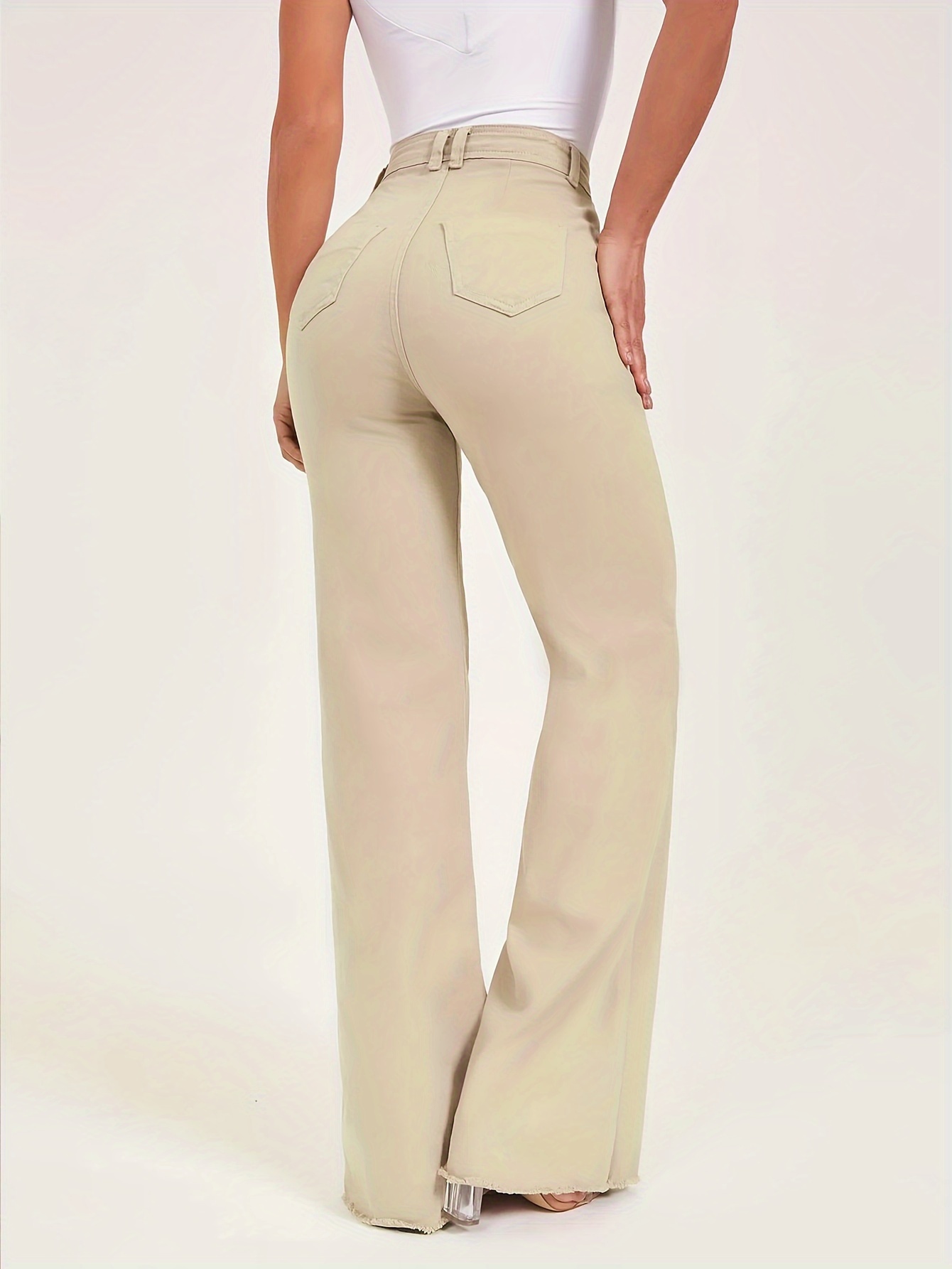 High High Waist Nude Color Slim Fit Wide Legs High - Temu Mexico