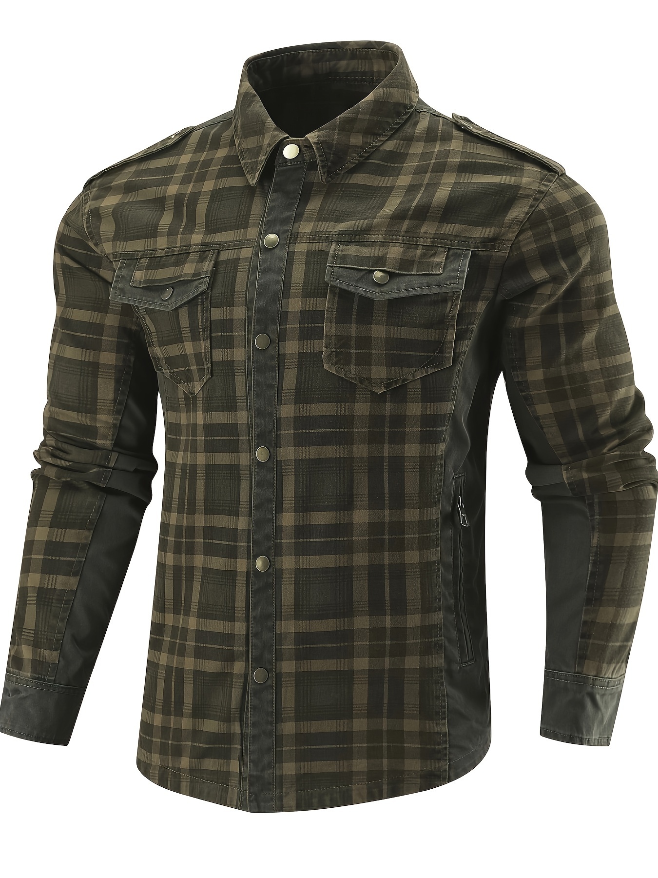 Men's Hooded Shirt Jacket Retro Plaid Button Shirt - Temu