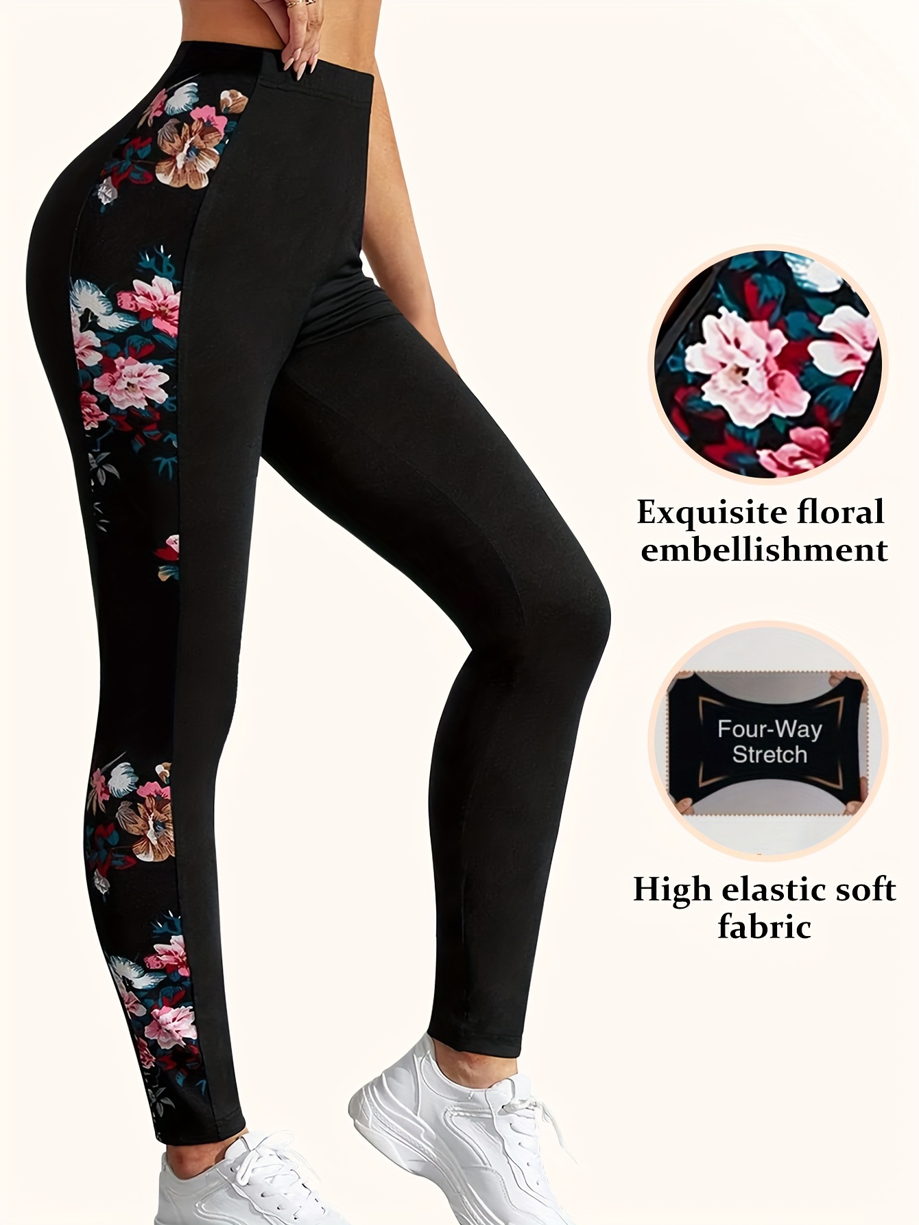 Women's Printed Pocket Activewear Leggings - Floral Blooms Print, L