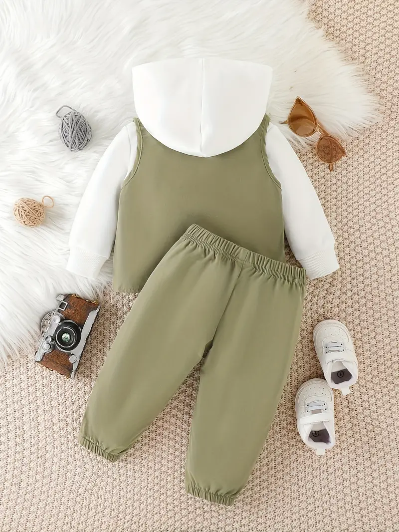 baby boys autumn new casual 3pcs outfit hoodie vest pants set details 1