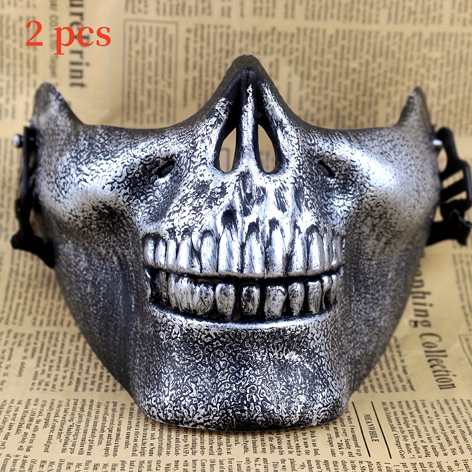 2pcs Punk Style Half Face Skull Mask Halloween Cosplay Costume Props