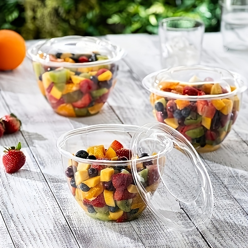 Transparent Pet Plastic Bowls With Lids, Plastic Salad Bowls, Plastic Bowls,  Containers Soup Fruit Lunch Tableware, Wedding Catering Party Party Supplie  - Temu