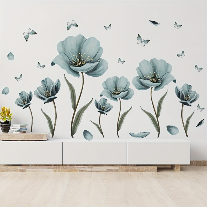 Large 3D Blue Flowers Wall Art Stickers Removable Home Decor