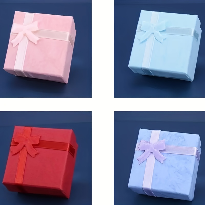 12 Pack Jewelry Gift Box 1.9x1.9x1.2 Square Ring Earring Box Cardboard  Boxes Small Christmas Gift Box with Ribbon Bowknot for Valentine's Day