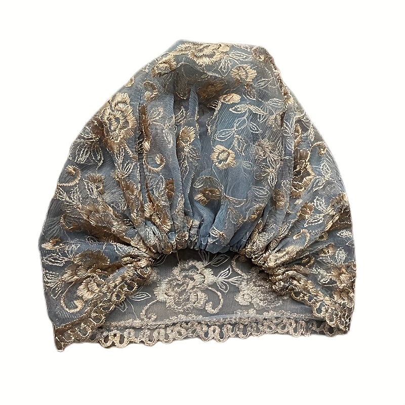 Rose Embroidery Lace Turban Cap Double Layer Beanie Ramadan Head Wrap Inner Hija