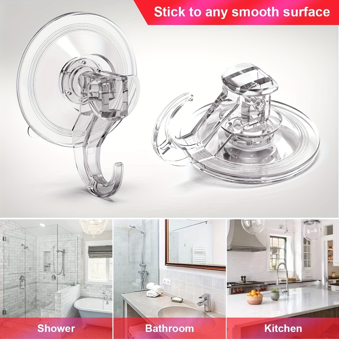 Suction Cup Hooks For Shower, Bathroom, Kitchen, Glass Door