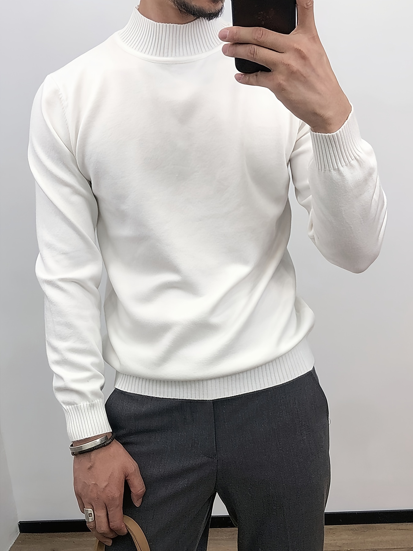 Men's Stylish Loose Solid Sweater Casual Breathable Long - Temu