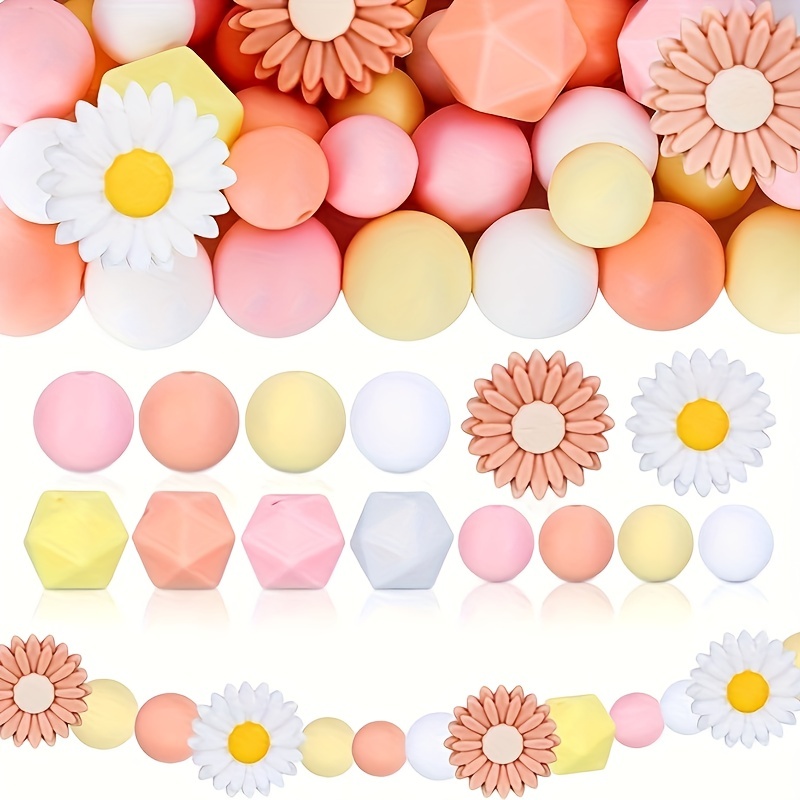 

50pcs 12mm/15mm Round Silicone Beads, Mixed Colors Sunflower Rubber Bulk Beads For Jewelry Making Handmade Diy Necklace Bracelet Keychain Craft Supplies