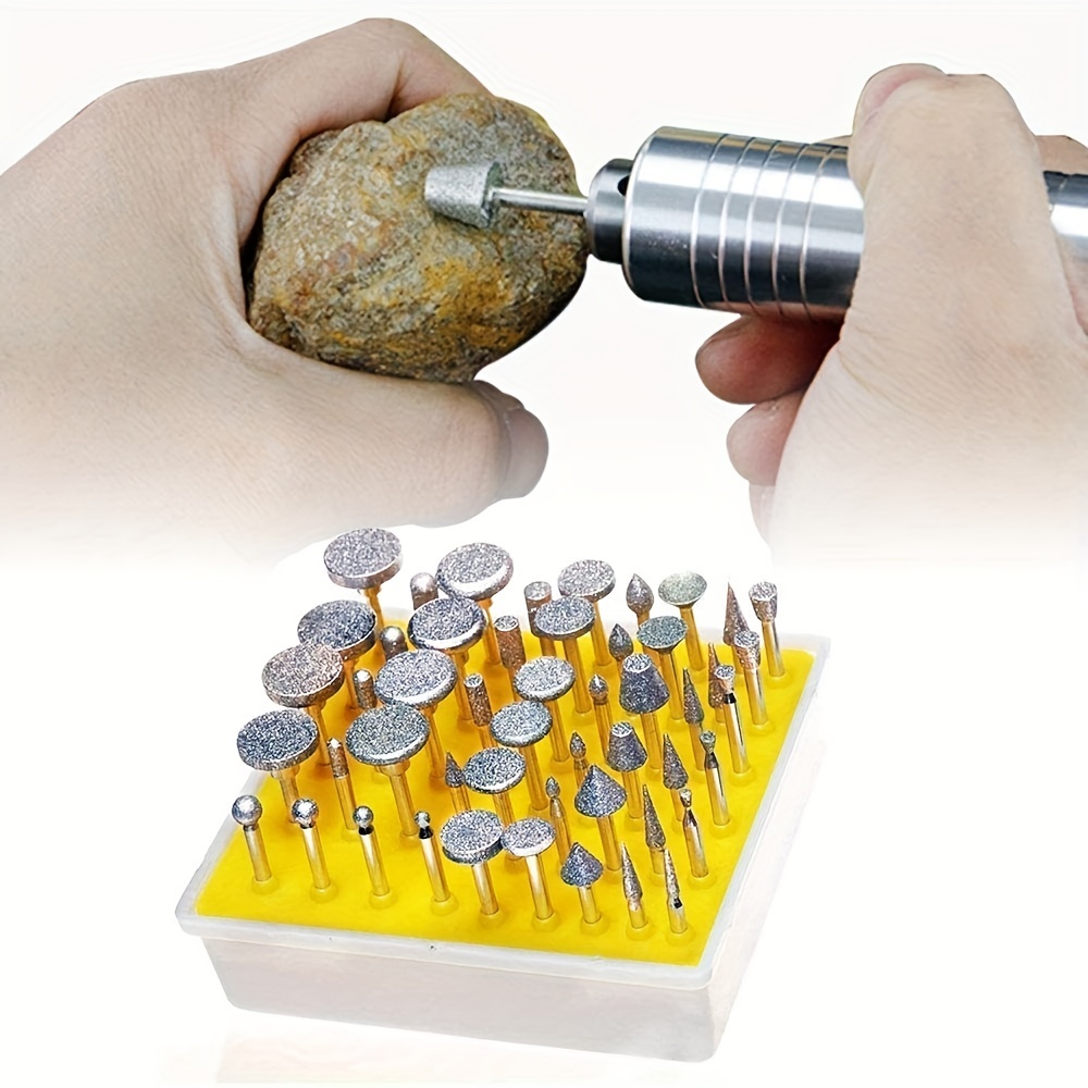 

50pcs Diamond Burr Set Coated Grinding Stone Carving Bits, 1/8 Inch (3mm) Diamond Drill Bits Compatible With Rotary Tools For Jewelry Glass Gems Ceramic Stones Polishing