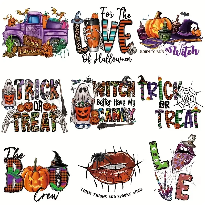 6 Pcs Halloween Decorations Iron on Patches for Clothes T Shirts- Iron on  Transfers Decal - Iron on Letters with Pattern Finished Design Vinyl