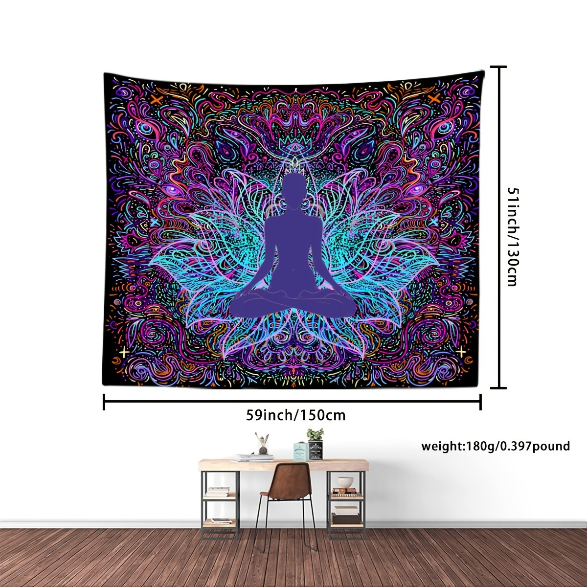 Lotus Flower Yoga Tapestry Calming Wall Hanging Home Office Decor