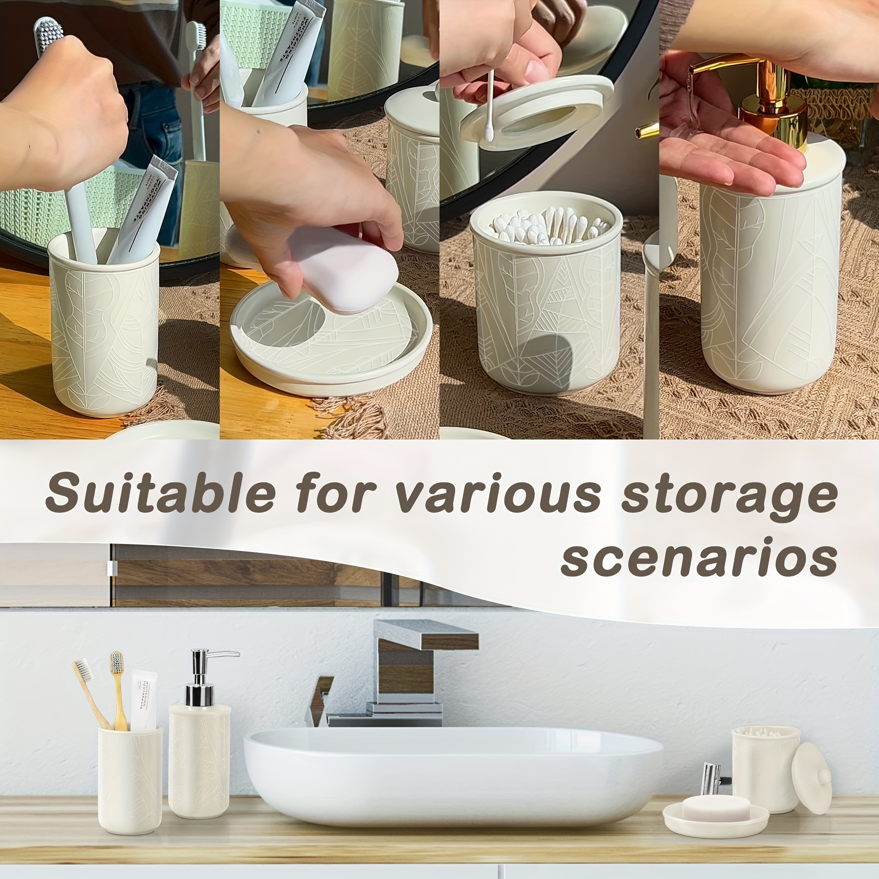 Juego de accesorios de baño de 3 piezas, incluye dispensador de jabón, vaso  de baño, accesorios de jabonera para encimera decorativa y regalo de