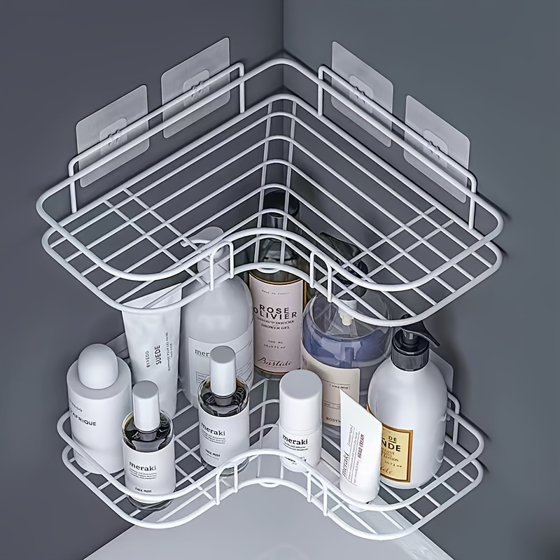 Adhesive Corner Shower Shelf with Hooks and Soap Holder