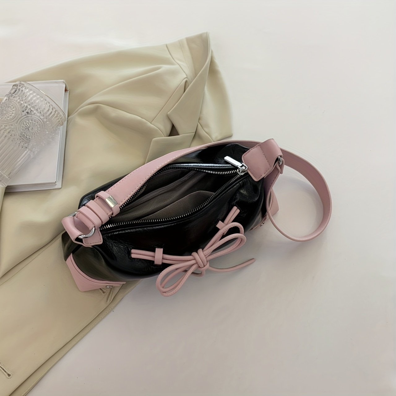 Solid Color Butterfly Decor Underarm Bag, All-match Baguette Bag, Y2k  Zipper Armpit Bag - Temu