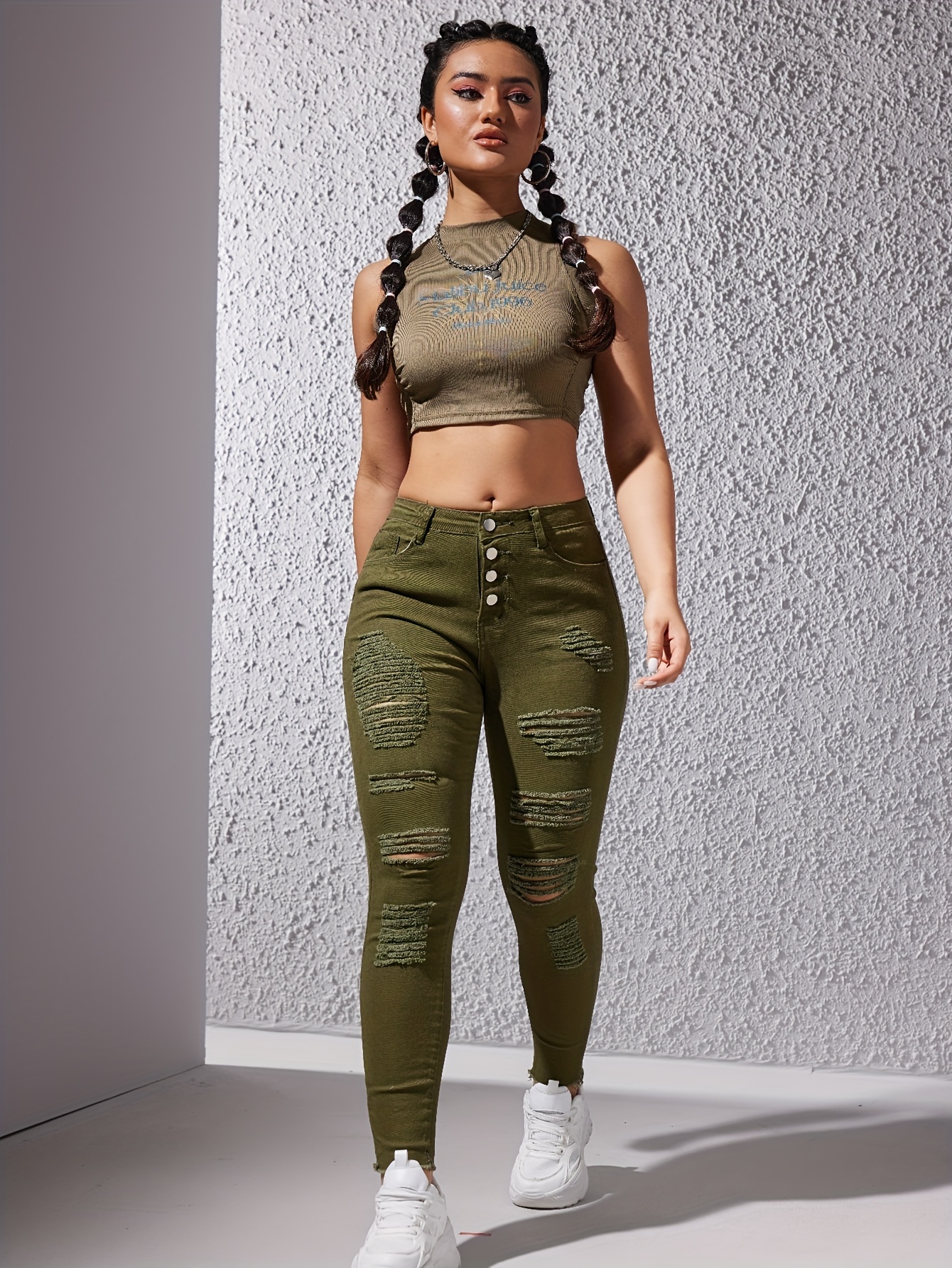 Olive green best sale ripped pants