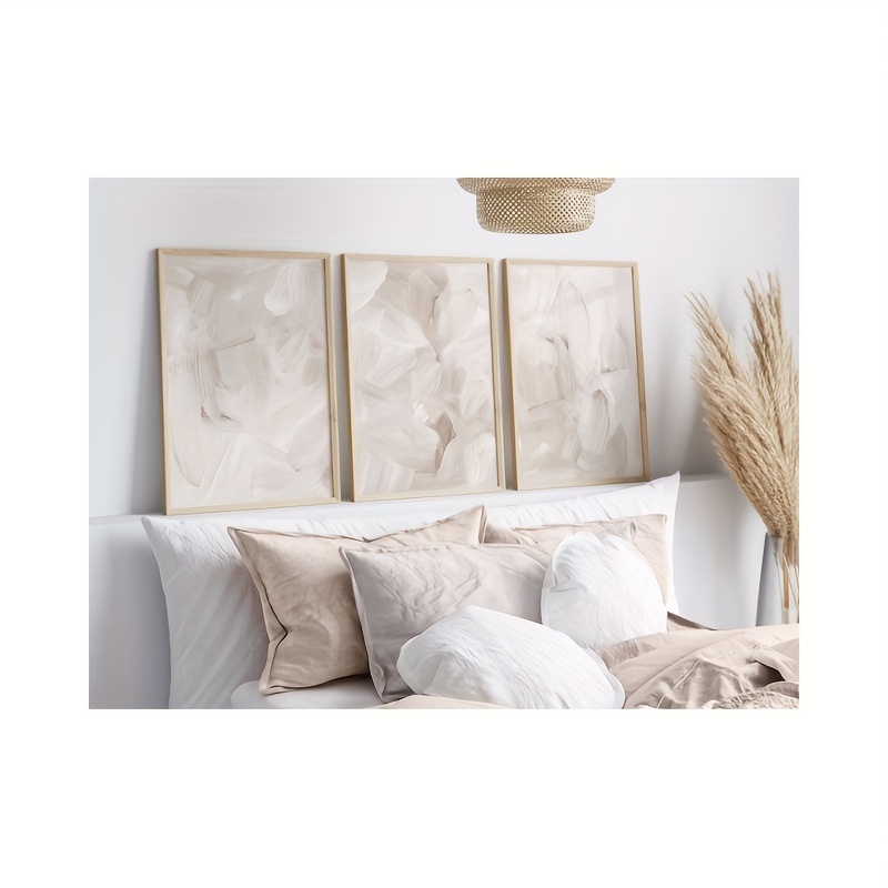 

3pcs Present White Beige Brush Strokes Wall Canvas Art Abstract Print Birthday Neutral Minimalist For Bedroom Living Room Wall Art Decor No Framed
