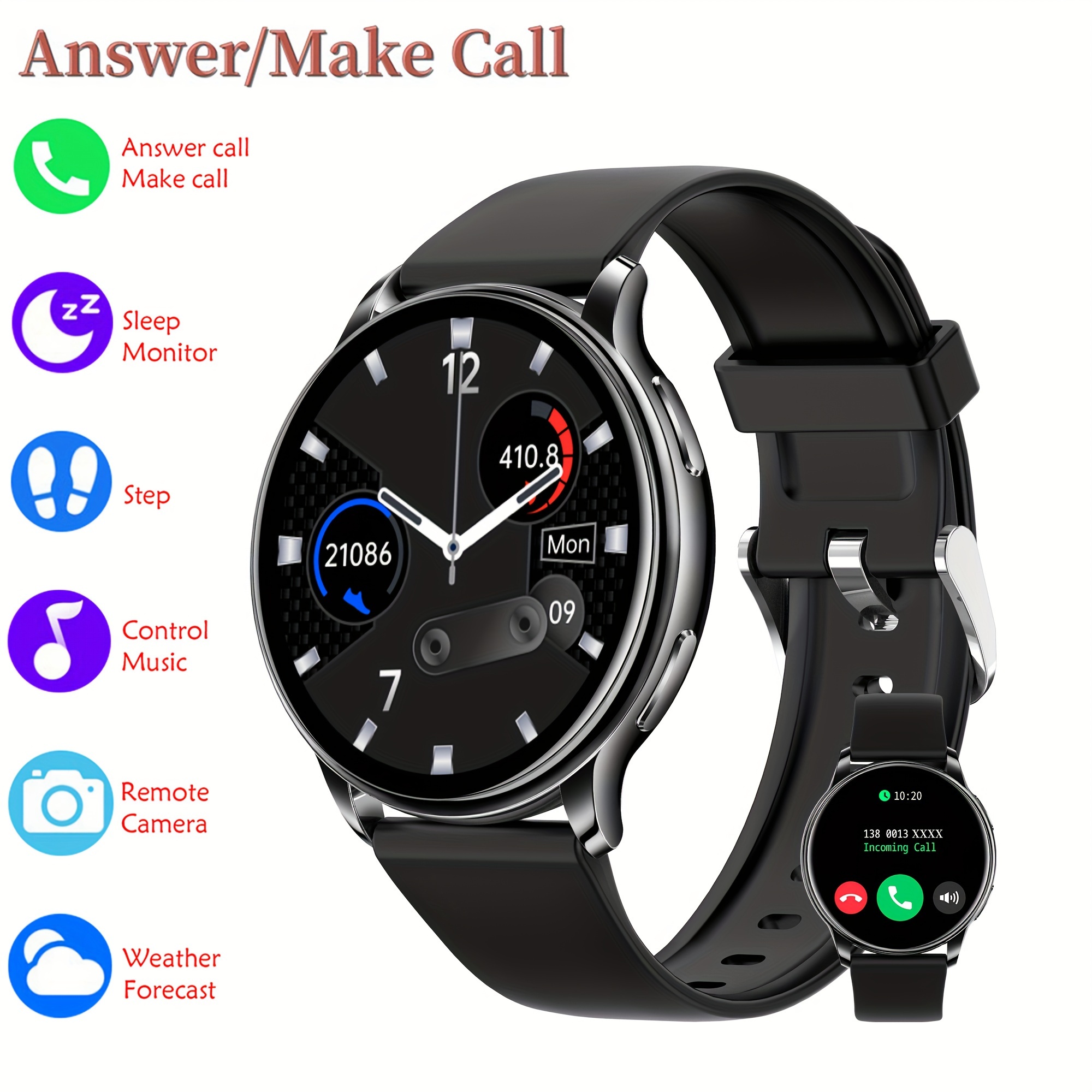 Reloj inteligente para hombres y mujeres con llamada Bluetooth, relojes  para hombre de 1.8 pulgadas, Alexa integrado, [monitor de sueño SpO2 de