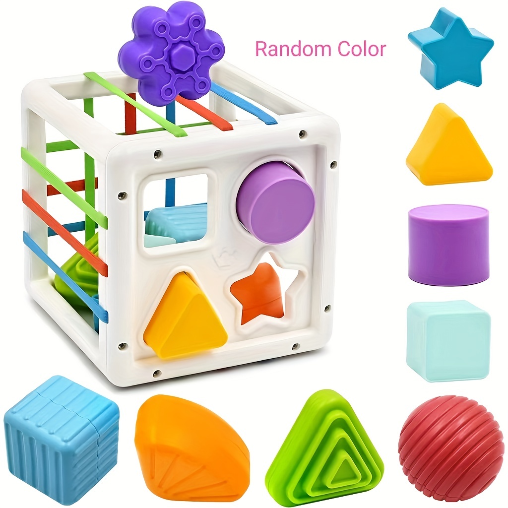 5 in 1 Baby Montessori Toys Set Include Shape Sorter Bin with Sound, Baby  Tissue Box, Stacking Cups, Pull String Toy, Soft Stacking Rings, Sensory