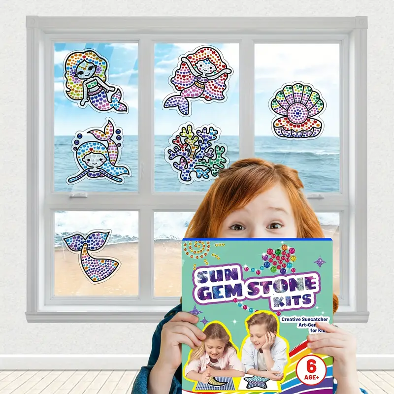  Diamond Window Craft Kits for Girls, Kids Suncatcher Fun Art  for 6 7 8 9 10 11 12 Years Old DIY Gem Painting Supplier Set for Boys Ages  6+ Gemstone Stickers