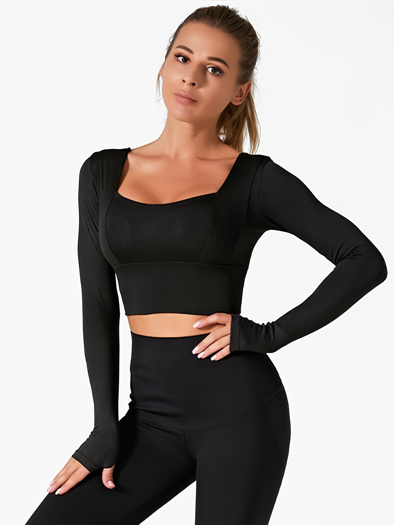 Women's Activewear: Solid Color Notched V neck Yoga Tops - Temu