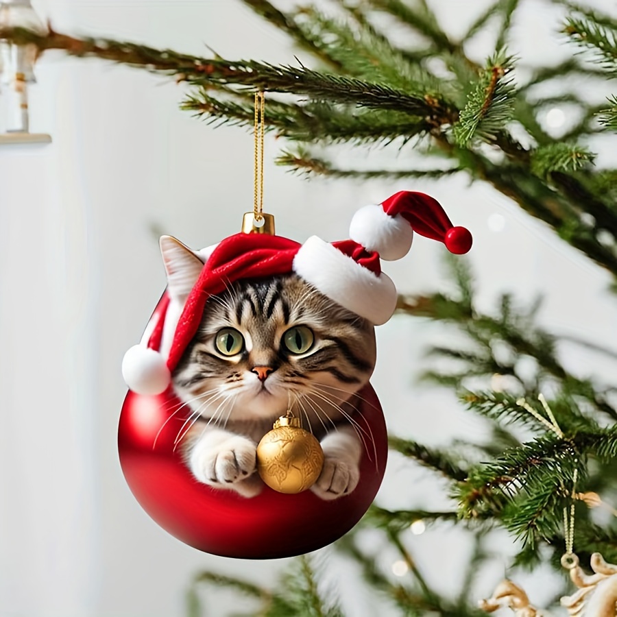 Christmas Cat Acrylic Pendant Festivals Decor Car Decor Room - Temu