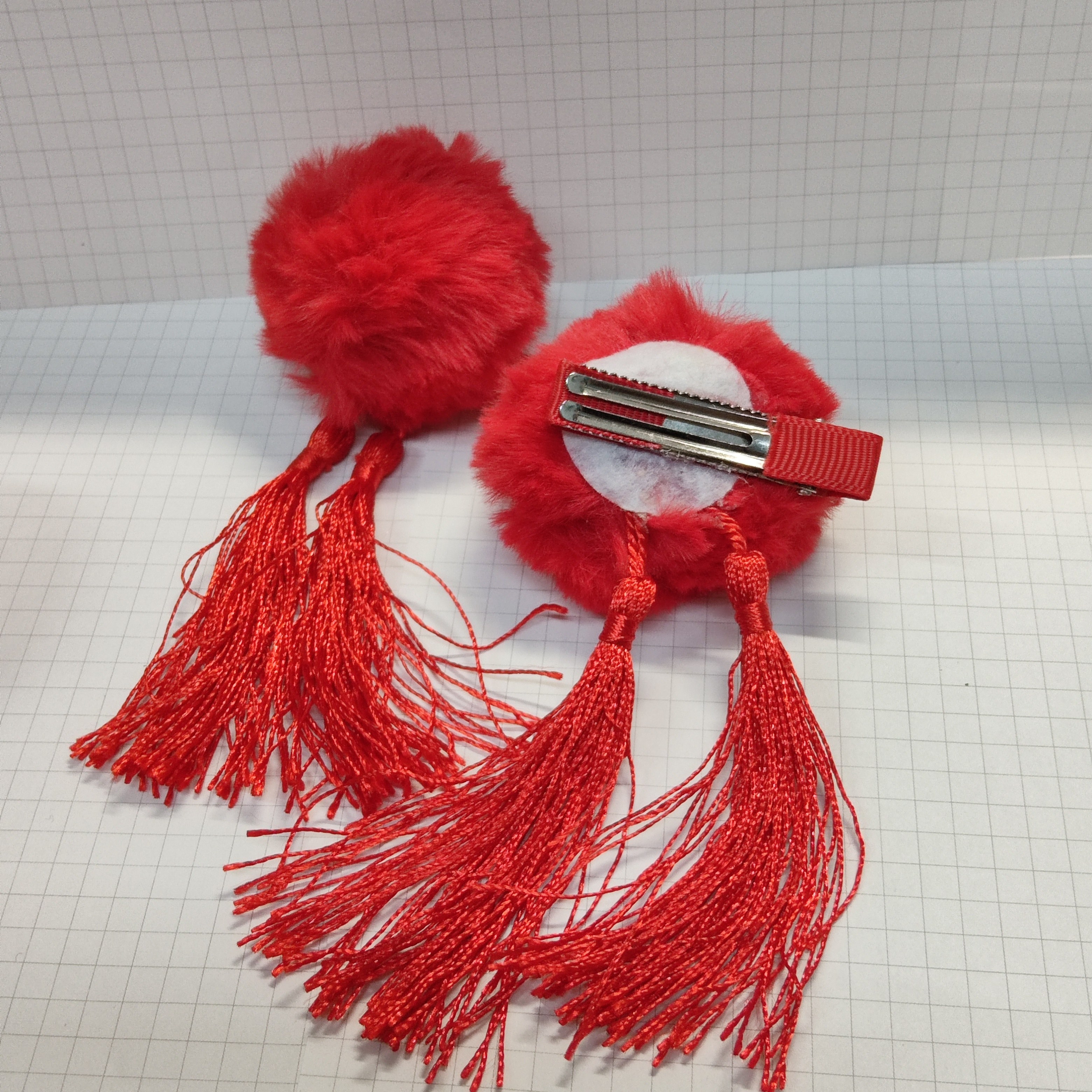 Traditional Chinese Red Plush Ball Children's Hair Clips - Temu Australia